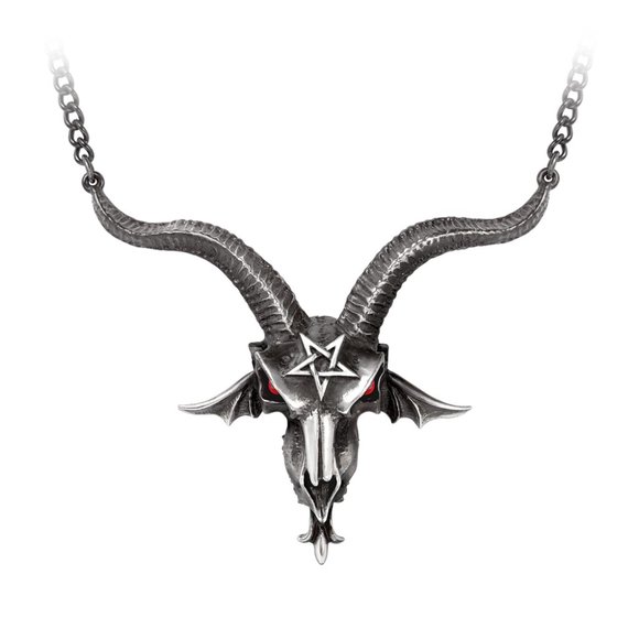 Alchemy Gothic Baphometic Necklace Large Baphomet Pendant Red Eyes Pentagram NWT - Picture 1 of 3
